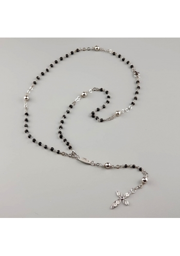 Collana unisex rosario spinello nero, croce filigrana CN2952