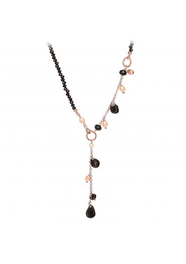 Collier Gioia, Agata nera,  spinello nero, perle coltivate CN3715