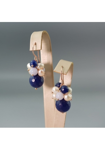 Orecchini Armony, Agata blu, calcedonio, perle coltivate OR2605