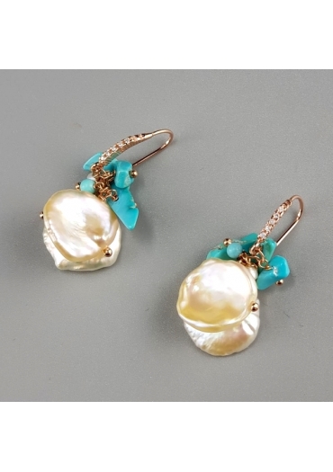 Orecchini perle coltivate,  turchese arizona OR2476