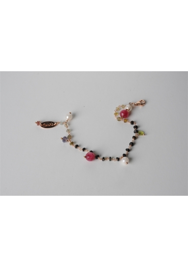 Bracciale charms, rosarietto tormaline, perle di fiume, giada rosa BR0910