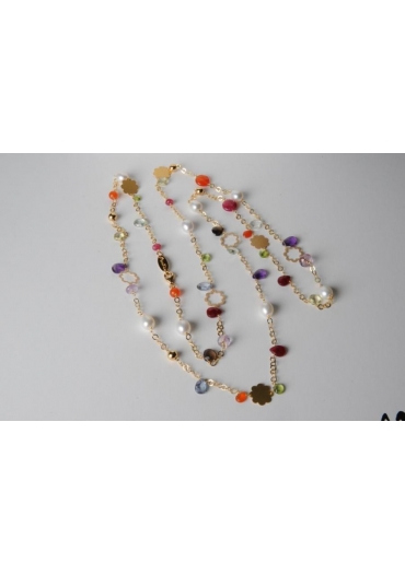 Collana,  perle di fiume, pietre multicolor, taglio macchina CN2315