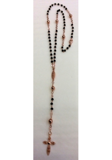 Collana unisex rosario spinello nero, croce filigrana CN2951