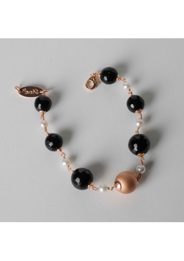 Bracciale  agata nera, perle di fiume BR0918