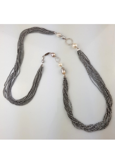 Chanel ematite argento, perle di fiume CN2763