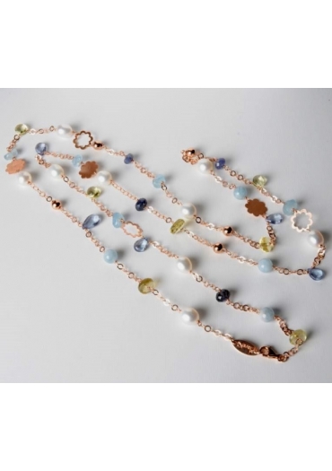 Collana, acquamarina, perle di fiume, goccine e rondelle iolite, q. citrino t.macchina CN2313