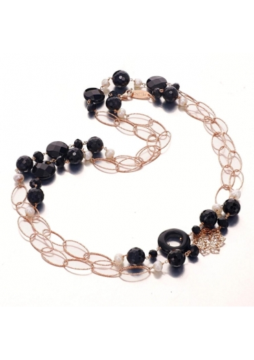 Collana agata nera, perle di fiume CN2350