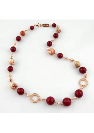 Collier agata ruby,diaspro, perle di fiume CN3152