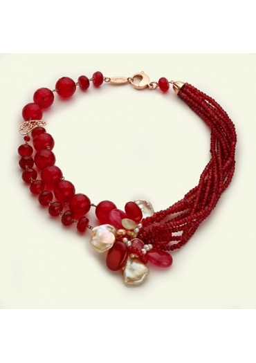 Collier agata ruby e perle coltivate, pz unico cn3250