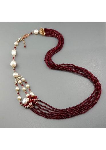 Collier agata ruby, perle coltivate CN3195