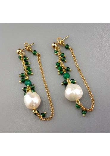 Or perla barocca, agata verde smeraldo OR1975