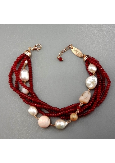 Bracciale agta ruby, opale rosa, perle di fiume BR1345