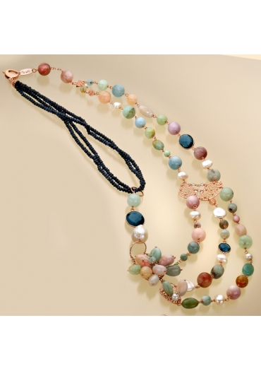 Chanel acquamarina multicolor,perle di fiume, agata blu zaffiro CN3063