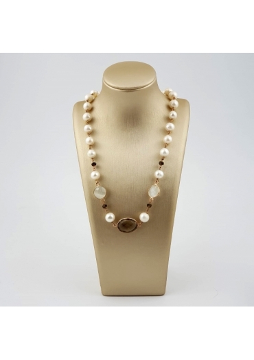 Collier perle Collier perle coltivate﻿, quarzo fumè, quarzo bianco, quarzo fumè,quarzo bianco CN3147
