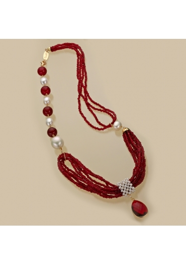 Collana agata ruby, perle di fiume CN3073