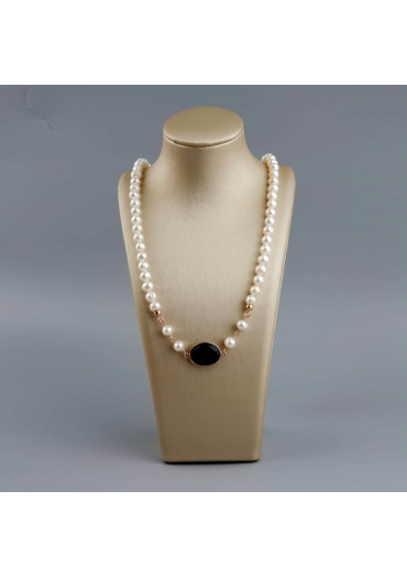 Collier perle coltivate, castone 18  per 13 mm agata nera CN3632