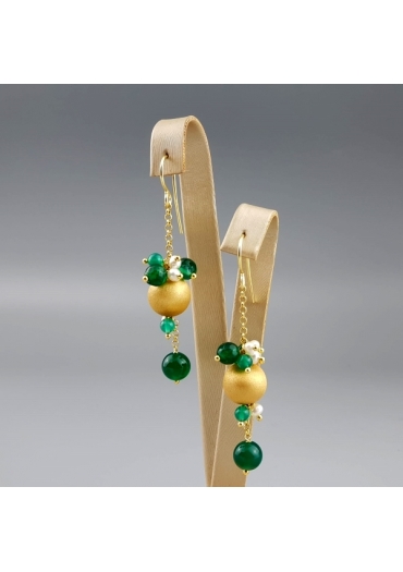 Orecchini Agata verde smeraldo, perle coltivate OR2594