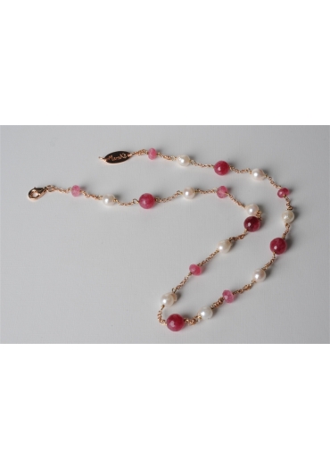 Collana, giada rosa, perle di fiume CN2270