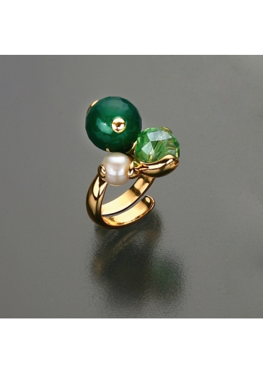 Anello agata verde, perla di fiume, quarzo idrotermale verde AN111
