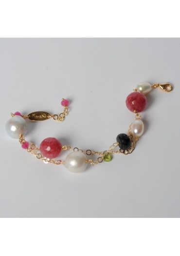 bracciale giada rosa, perle barocche,t.macchina BR0965