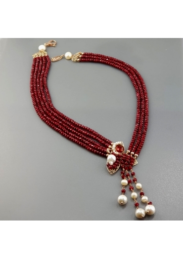 Collier agata ruby,perle coltivate, pz unico CN3193