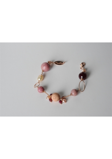 Bracciale agata ruby, rodonite, perle di fiume BR0738
