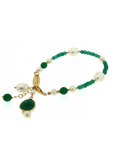 Bracciale agata verde smeraldo, perle di fiume BR1009