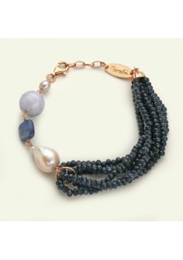 Br agata blu zaffiro, perla barocca,cianite, calcedonio BR1301
