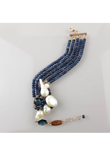 Bracciale agata blu zaffiro, perle coltivate BR1346