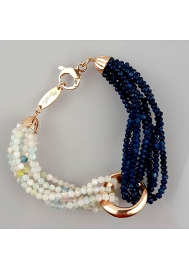 Bracciale bicolor,agata blu, acquamarina multicolor BR1488