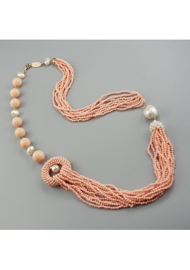 Collana bamboo rosa, perle di fiume CN3071