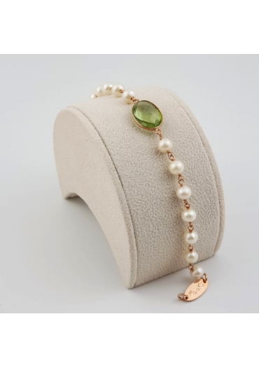 Bracciale perle di fiume castone ametista verde idrotermale