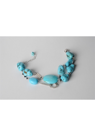 Bracciale a 2 fili, aulite turchese, spinello nero – cod:BR0541