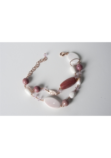 Bracciale a 2 fili conchiglia rosa, rodonite – cod:BR0784