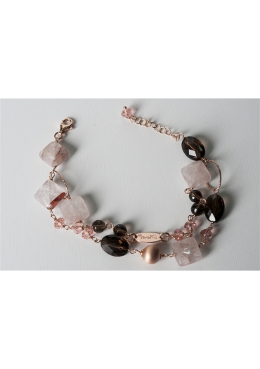 Bracciale a 2 fili, quarzo cipria, quarzo fumè, quarzo idrotermale rosa – cod:BR0745