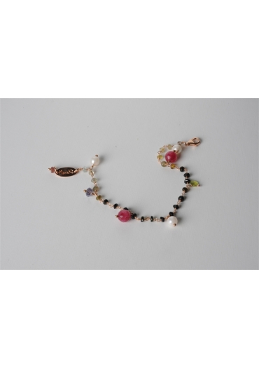 Bracciale charms, rosarietto tormaline, perle di fiume, giada rosa – cod:BR0910