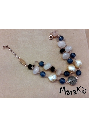 Bracciale quarzo cipria e quarzo nuvola