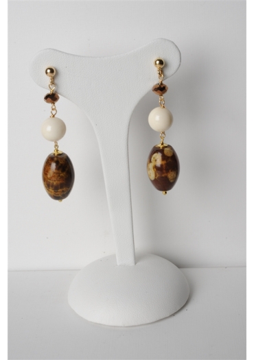 Orecchini, Diaspro marrone, osso – cod:OR1166