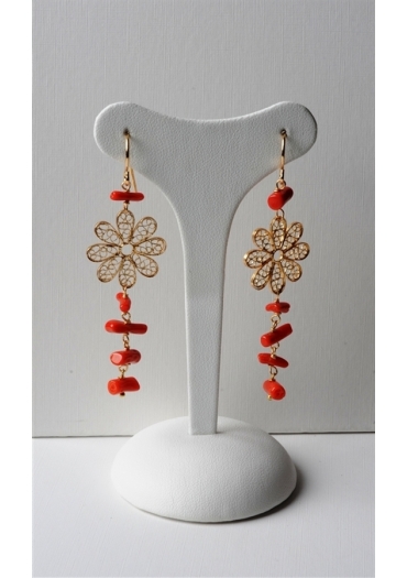 Orecchini fiore filigrana, corallo rosso – cod:OR1393