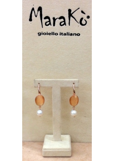 Orecchino agata salmone, perla di fiume – cod:OR2059
