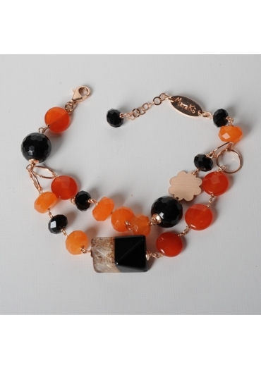 Bracciale a 2 fili agata arancione, agata striata, agata nera – cod:BR0945