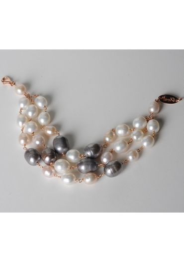 Bracciale a 3 fili, perle di fiume bianche e grigie – cod:BR0725