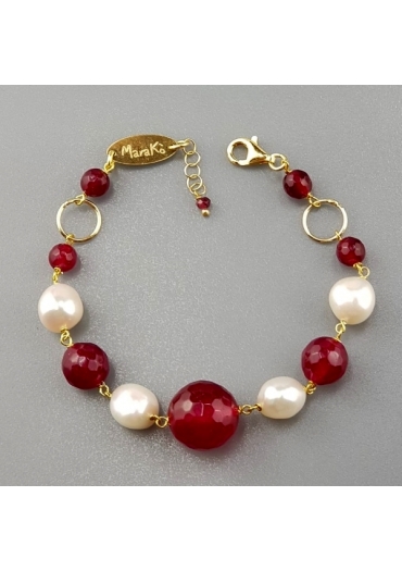 Bracciale agata ruby, perle coltivate