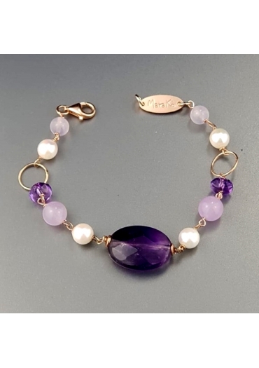 Bracciale  ametista, perle coltivate﻿
