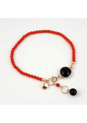 Bracciale aquarelle,bamboo red, agata nera﻿