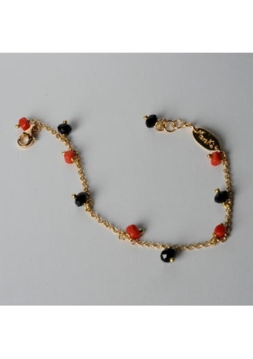 Bracciale charms, corallo rosso, agata nera – cod:BR0909