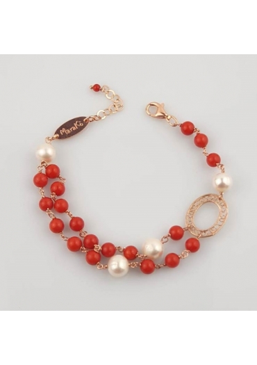 Bracciale corallo bamboo rosso, perle coltivate 