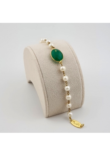 Bracciale perle coltivate,  agata verde smeraldo﻿