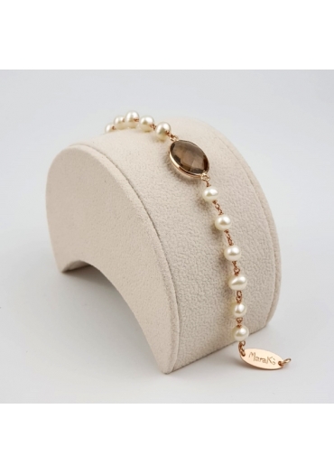 Bracciale perle coltivate, quarzo fumè – cod:BR1381