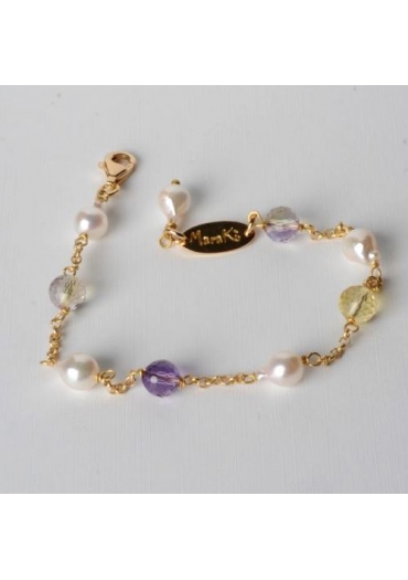 Bracciale, quarzi multicolor, perle di fiume – cod:BR0905
